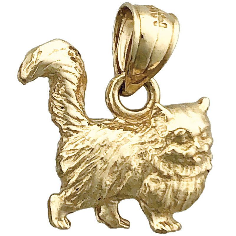14K Gold 3D Katze mit langem Fell Charm