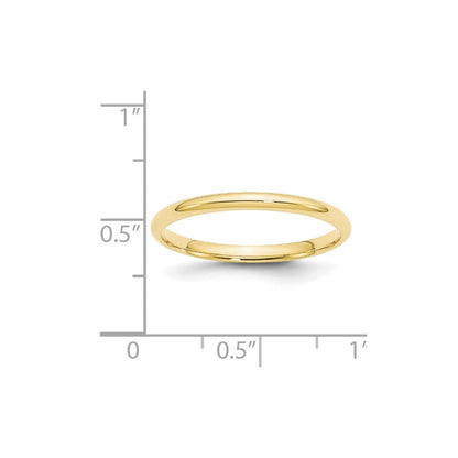 10k Gelbgold 2 mm leichter Ehering mit Komfort-Passform