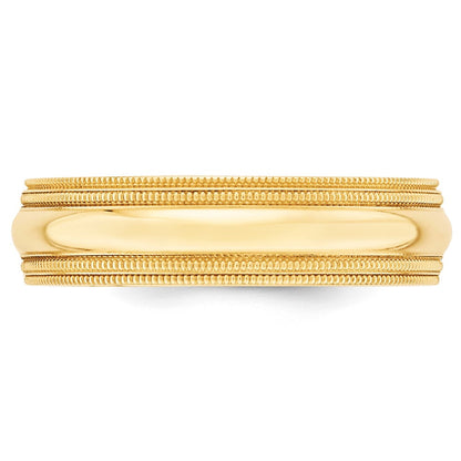 10k Gelbgold 6 mm Ehering mit doppeltem Milgrain und Komfort-Passform