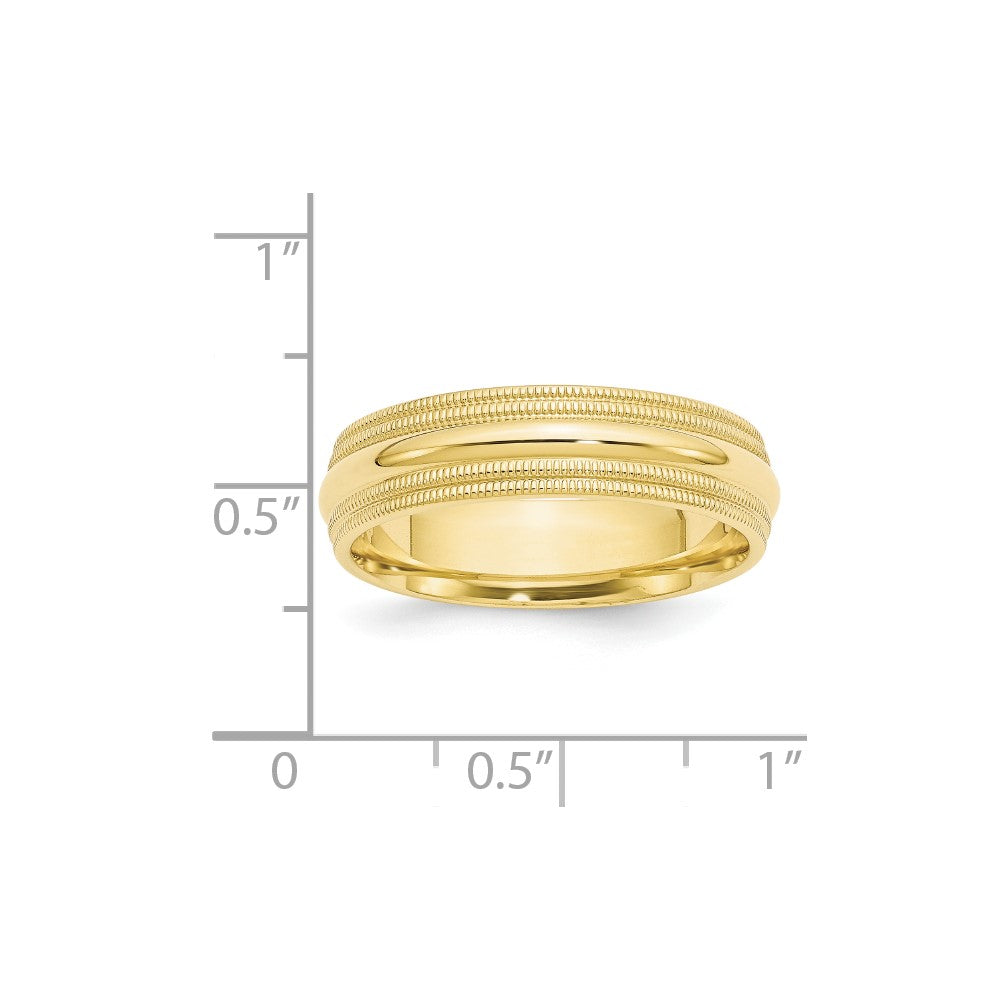 10k Gelbgold 6 mm Ehering mit doppeltem Milgrain und Komfort-Passform