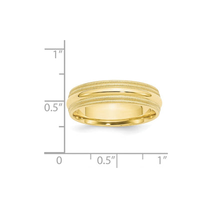 10k Gelbgold 6 mm Ehering mit doppeltem Milgrain und Komfort-Passform