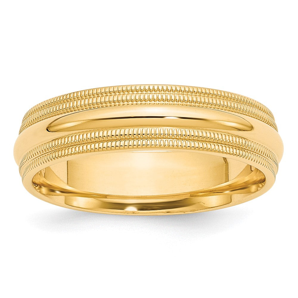 10k Gelbgold 6 mm Ehering mit doppeltem Milgrain und Komfort-Passform