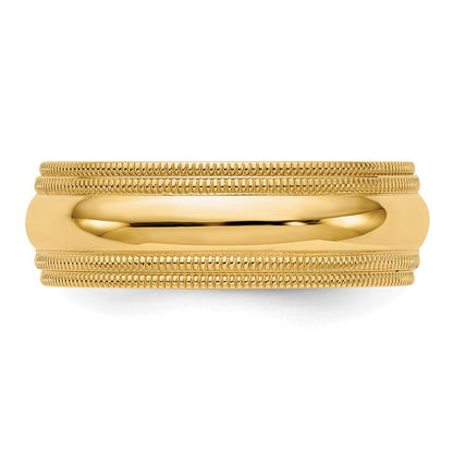 10K Gelbgold 7 mm Ehering mit doppeltem Milgrain und Komfort-Passform