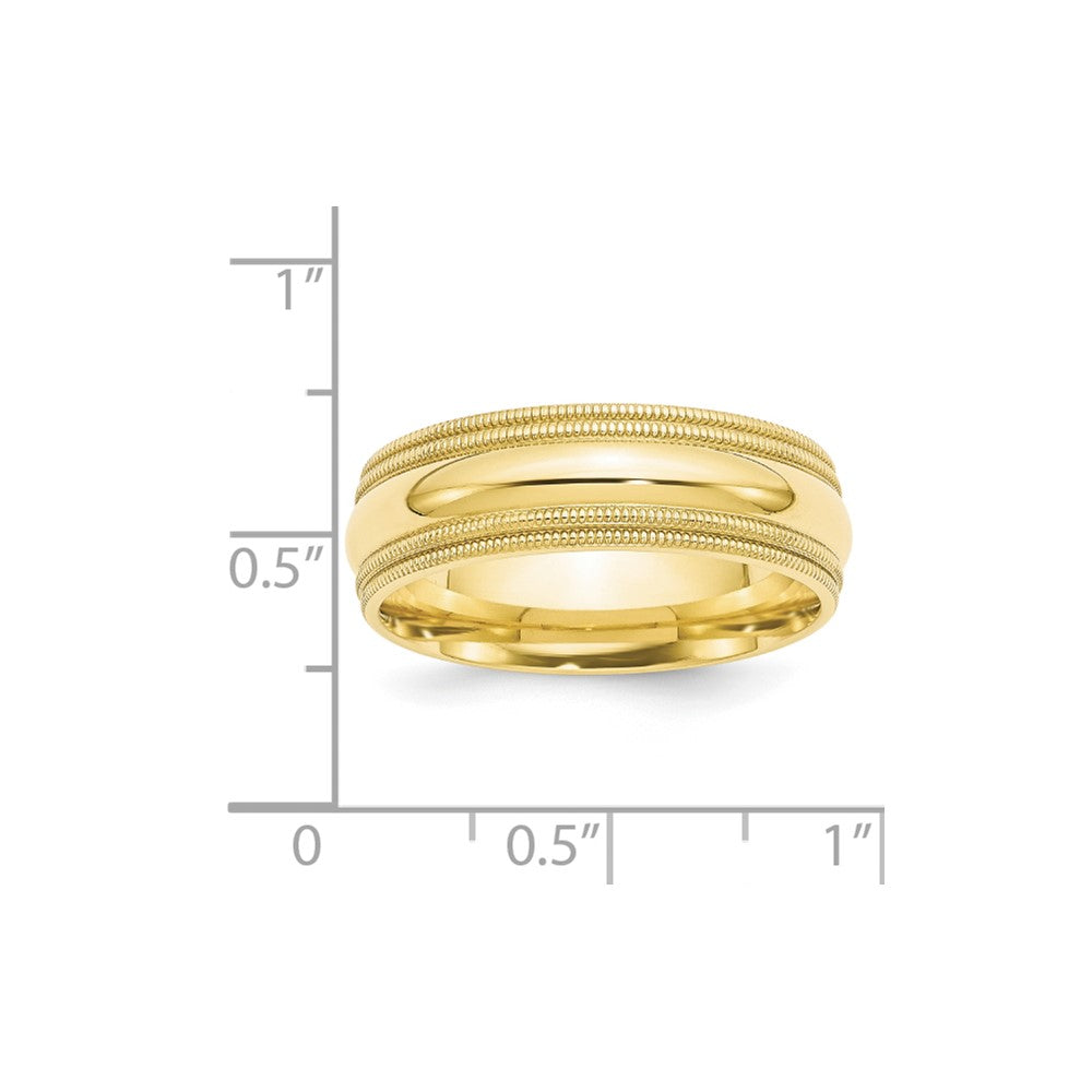 10K Gelbgold 7 mm Ehering mit doppeltem Milgrain und Komfort-Passform