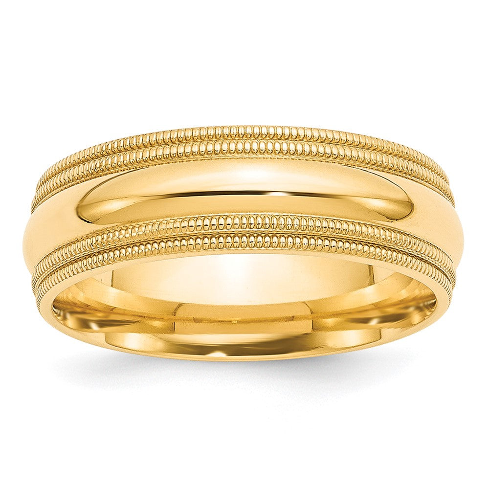 10K Gelbgold 7 mm Ehering mit doppeltem Milgrain und Komfort-Passform
