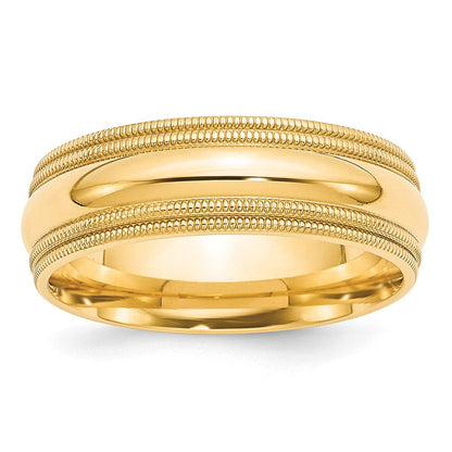 10K Gelbgold 7 mm Ehering mit doppeltem Milgrain und Komfort-Passform