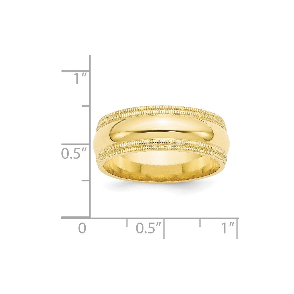 10K Gelbgold 8 mm Ehering mit doppeltem Milgrain und Komfort-Passform