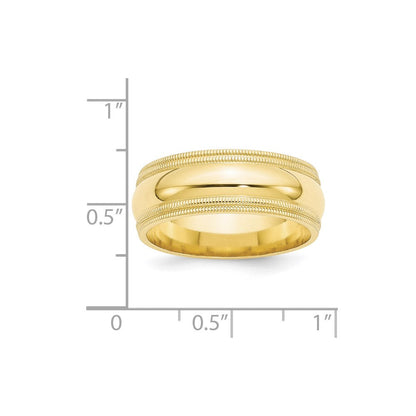 10K Gelbgold 8 mm Ehering mit doppeltem Milgrain und Komfort-Passform