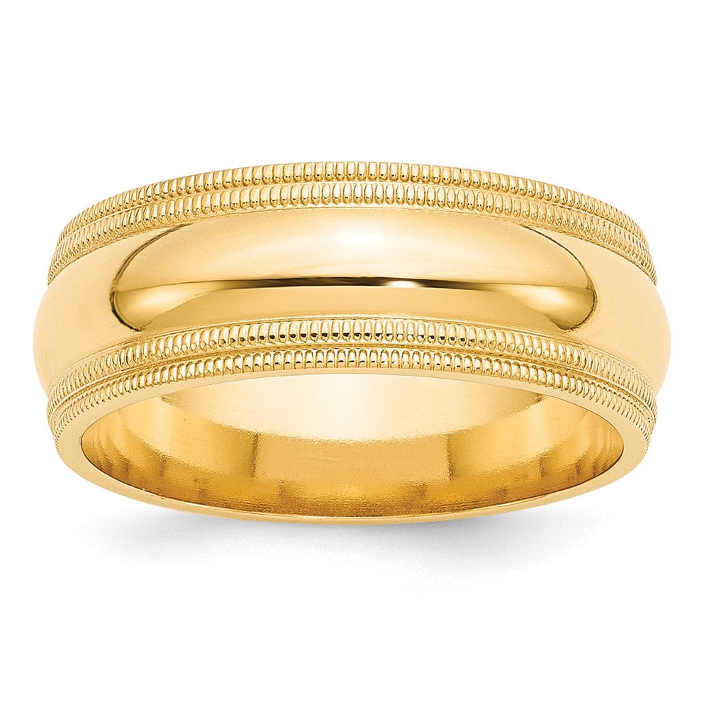 10K Gelbgold 8 mm Ehering mit doppeltem Milgrain und Komfort-Passform