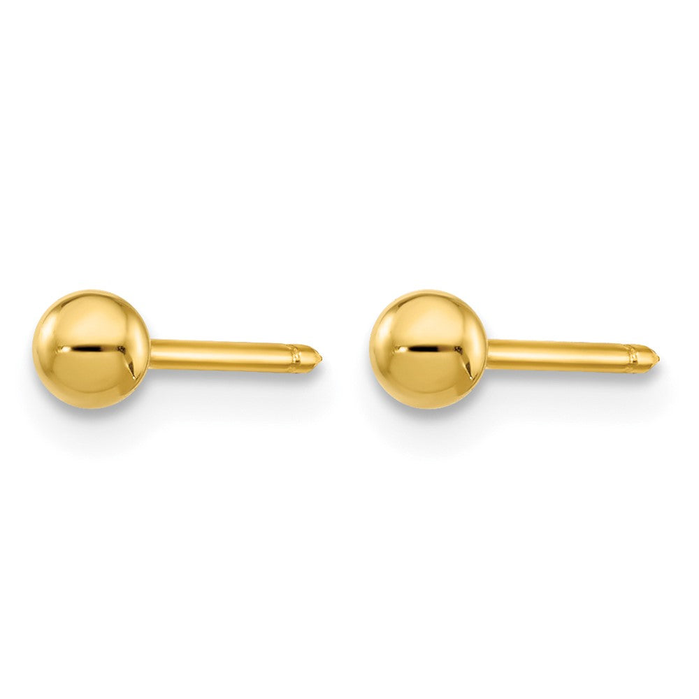 14K Gelbgold Poliert 3mm Kugel Lang Ohrstecker