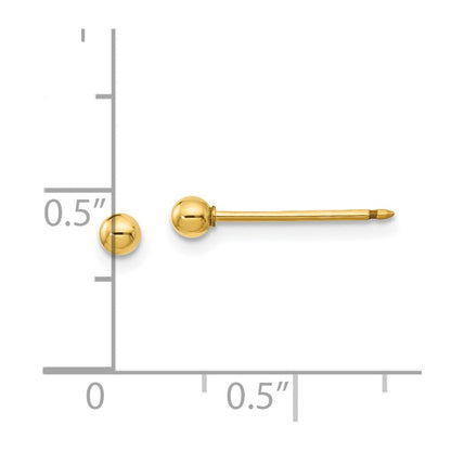 14K Gelbgold Poliert 3mm Kugel Lang Ohrstecker