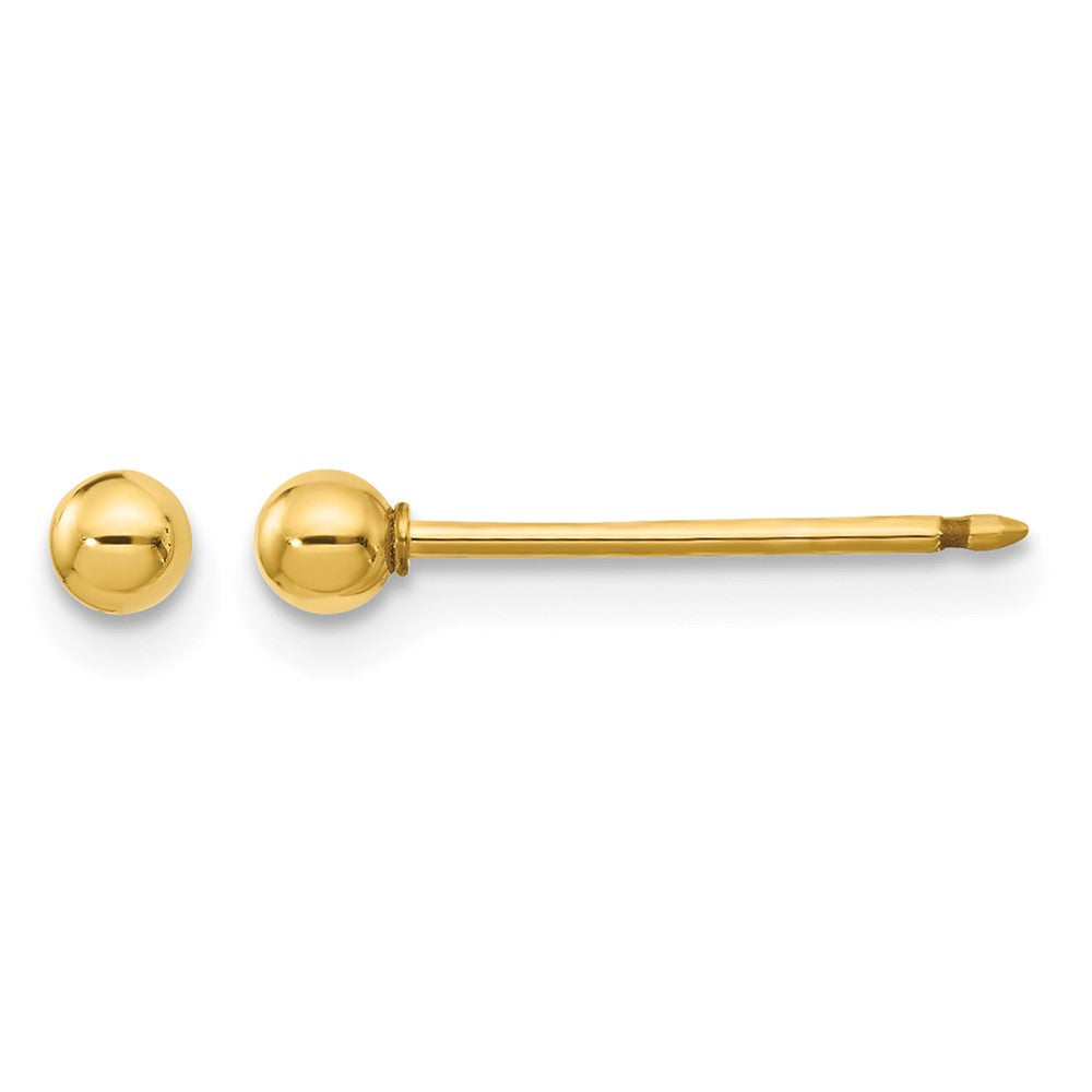 14K Gelbgold Poliert 3mm Kugel Lang Ohrstecker
