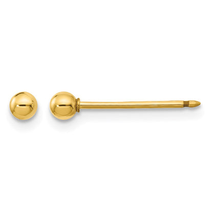 14K Gelbgold Poliert 3mm Kugel Lang Ohrstecker