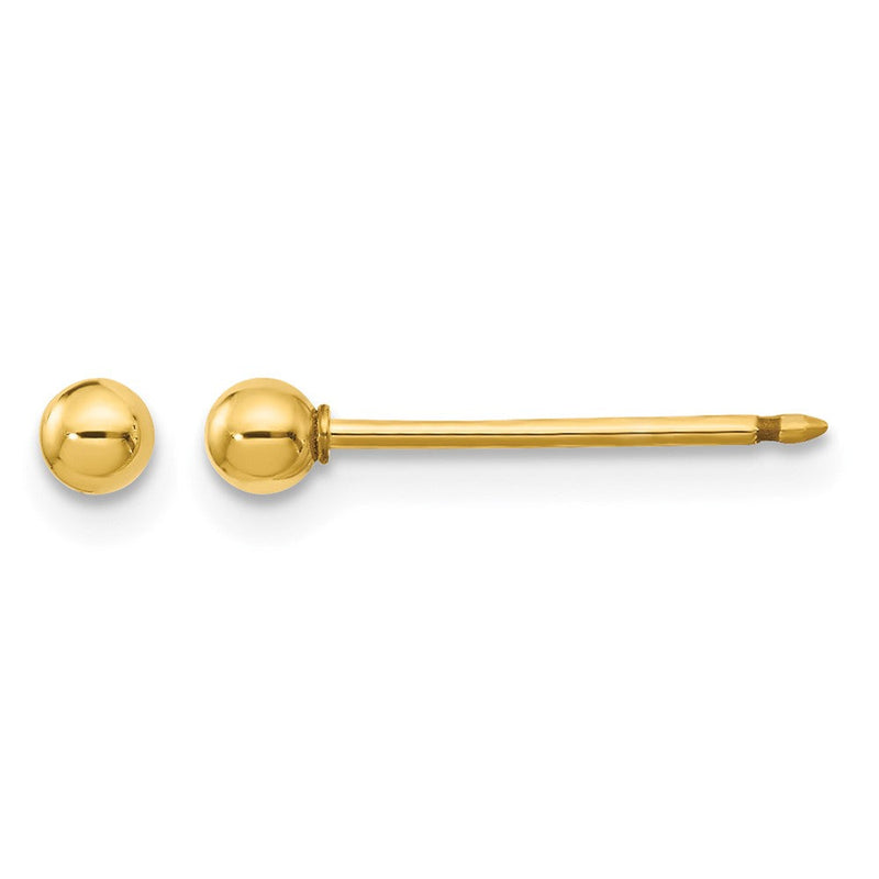 14K Gelbgold Poliert 3mm Kugel Lang Ohrstecker