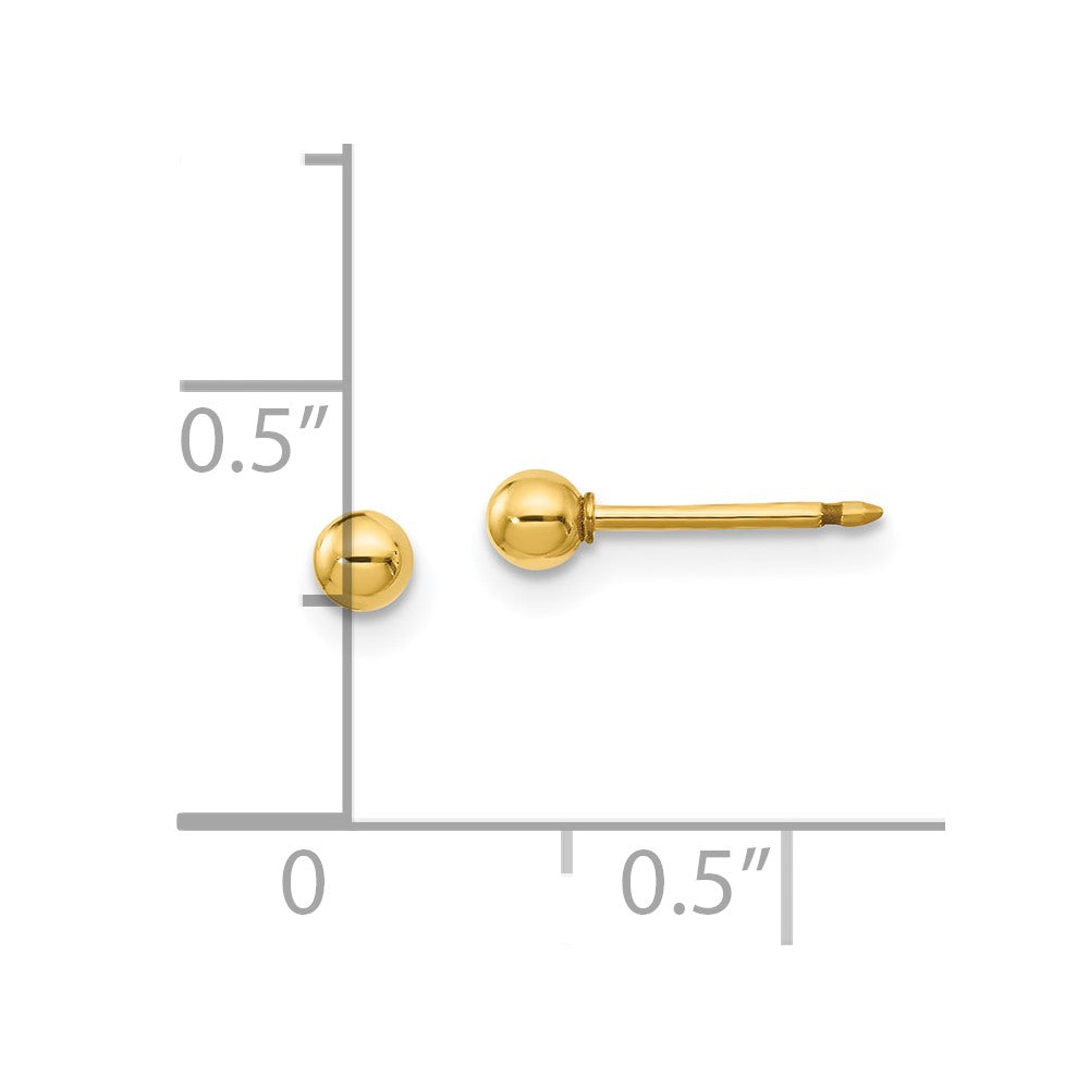 14K Gelbgold Poliert 3mm Kugel Short Ohrstecker