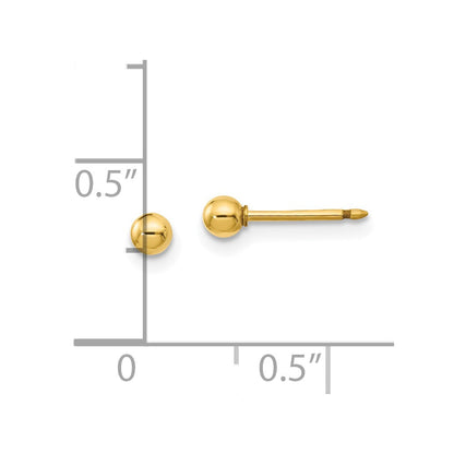 14K Gelbgold Poliert 3mm Kugel Short Ohrstecker