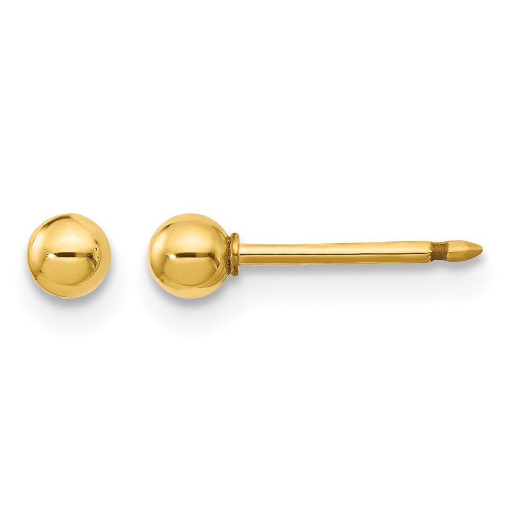 14K Gelbgold Poliert 3mm Kugel Short Ohrstecker