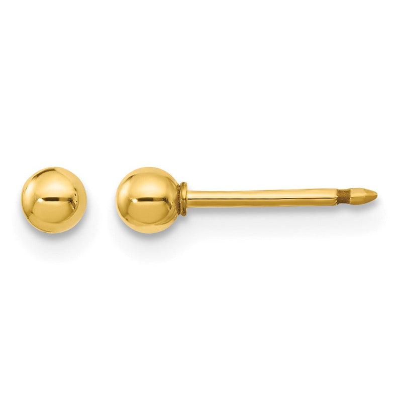 14K Gelbgold Poliert 3mm Kugel Short Ohrstecker