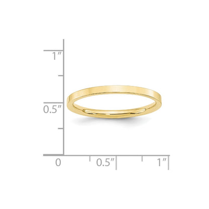Ehering aus 10K Gelbgold, 2 mm, Standardgewicht, flach, Komfort-Passform