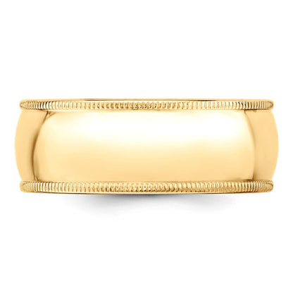 Ehering aus 10K Gelbgold, 8 mm, halbrund mit Milgrain