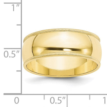Ehering aus 10K Gelbgold, 8 mm, halbrund mit Milgrain