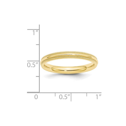 10K Gelbgold 3 mm Milgrain halbrund Komfort-Passform Ehering
