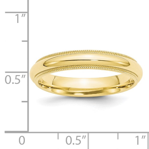 Ehering aus 10K Gelbgold, 4 mm, halbrund mit Milgrain, Komfort-Passform