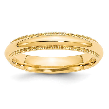 Ehering aus 10K Gelbgold, 4 mm, halbrund mit Milgrain, Komfort-Passform