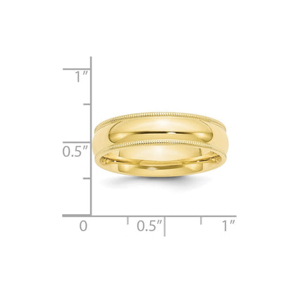 10K Gelbgold 6 mm Milgrain halbrund Ehering mit Komfort-Passform