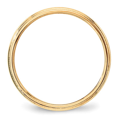 10K Gelbgold 3 mm leichter Ehering mit Milgrain, halbrund