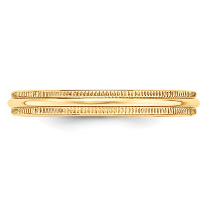 10K Gelbgold 3 mm leichter Ehering mit Milgrain, halbrund