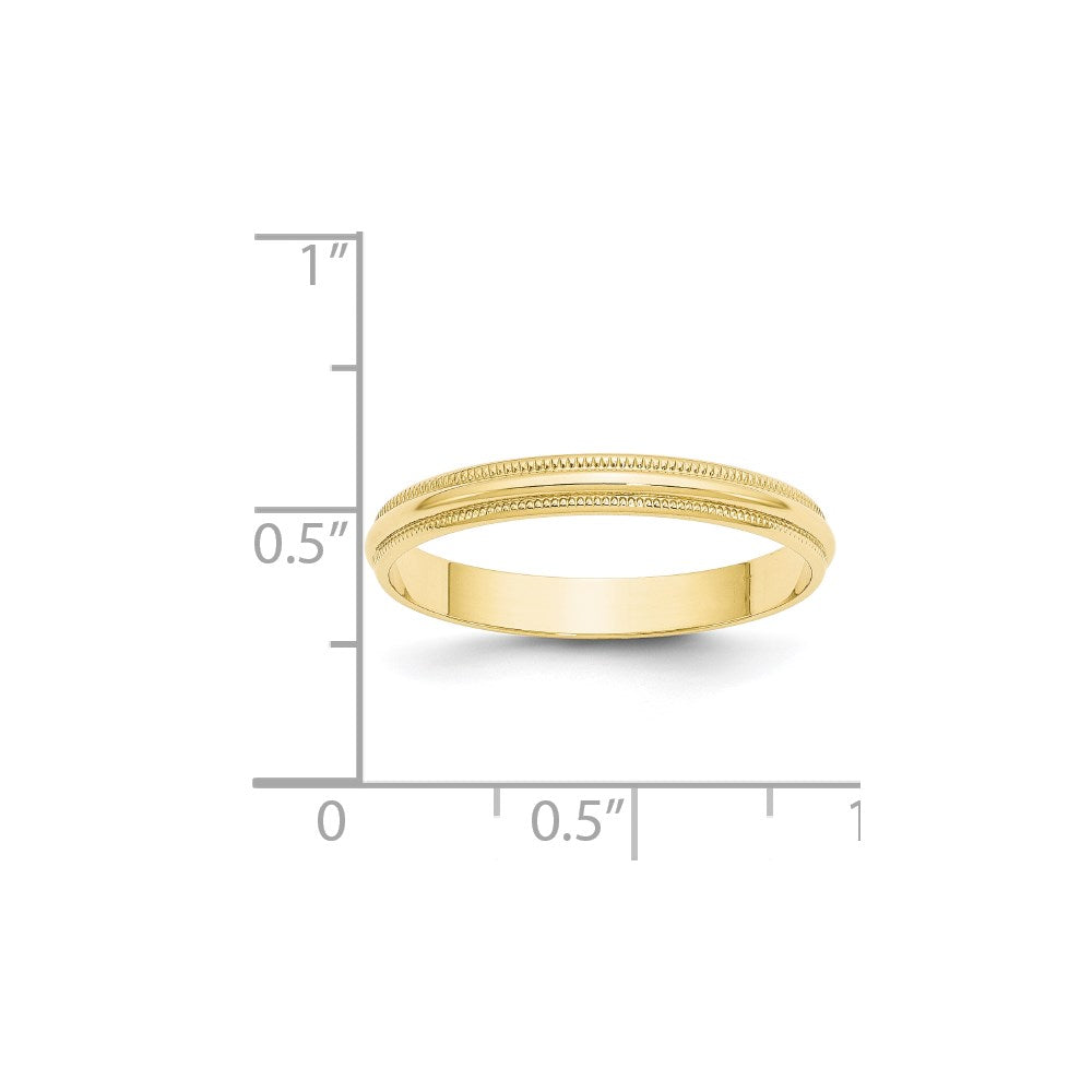 10K Gelbgold 3 mm leichter Ehering mit Milgrain, halbrund