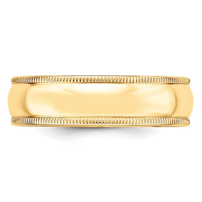 10K Gelbgold 6 mm leichter Ehering mit Milgrain, halbrund