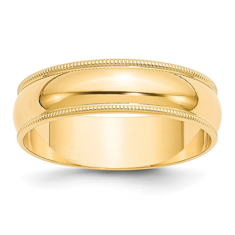 10K Gelbgold 6 mm leichter Ehering mit Milgrain, halbrund