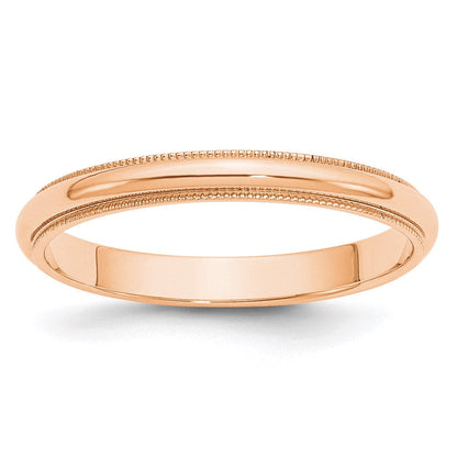 10K Roségold 3 mm Ehering, halbrund mit Milgrain