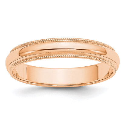 Ehering aus 10K Roségold, 4 mm, halbrund mit Milgrain