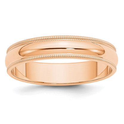 10k Roségold 5 mm Ehering, halbrund mit Milgrain