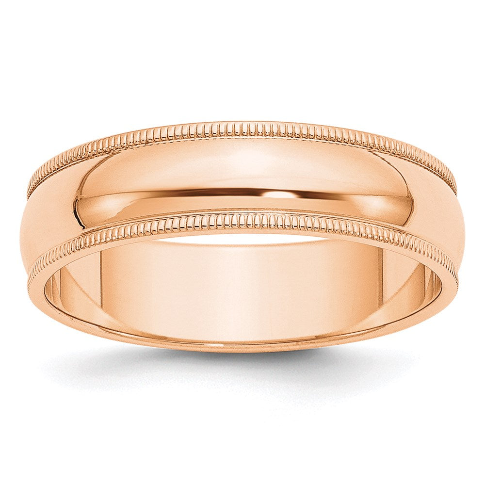 10K Roségold 6 mm Ehering, halbrund mit Milgrain