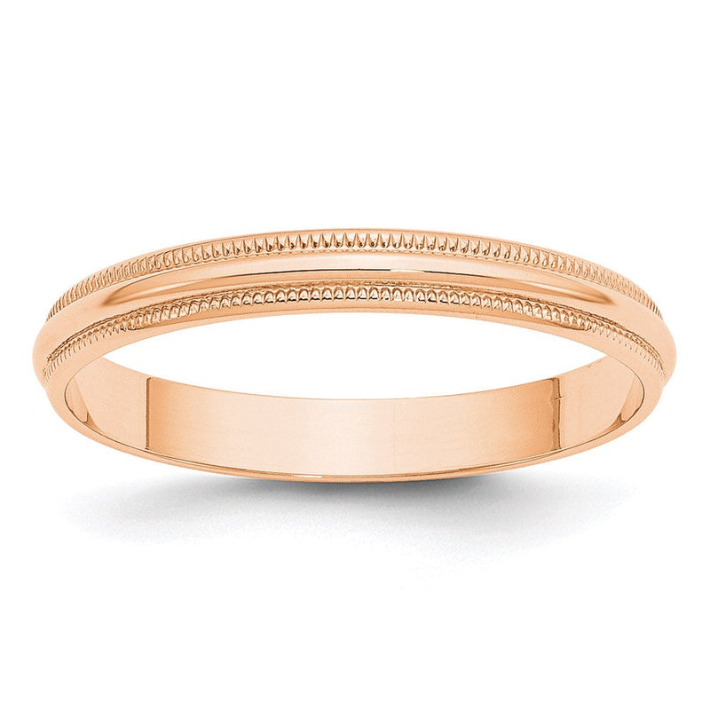 10k Roségold 3 mm leichter Ehering mit Milgrain, halbrund