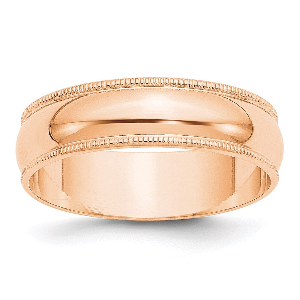 10k Roségold 6 mm leichter Ehering, halbrund mit Milgrain