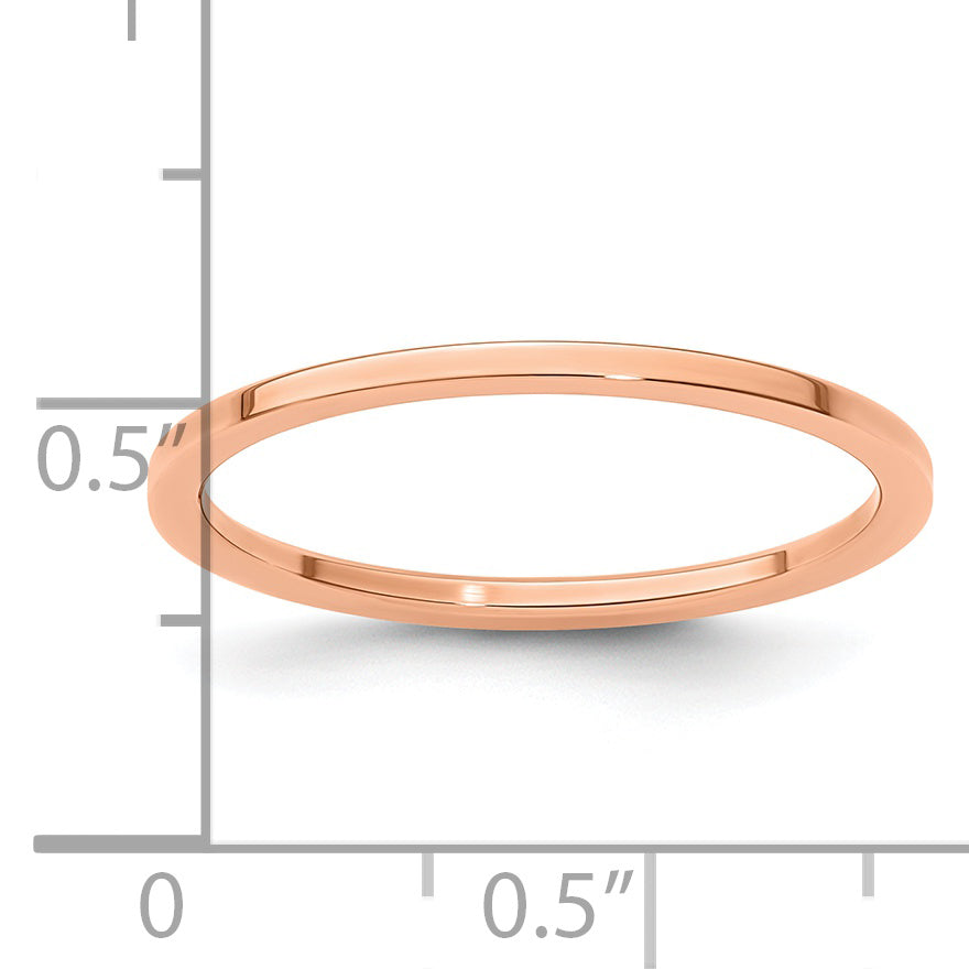 10K Roségold 10K 1,2mm flacher polierter stapelbarer Ring Größe 4,5