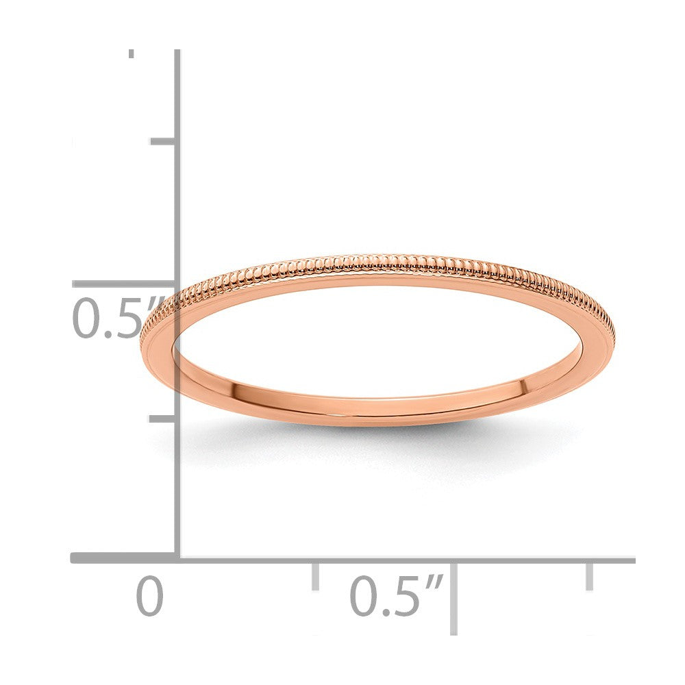 10K Roségold 585 1,2 mm stapelbarer Ring mit Milgrain-Kante, Größe 5