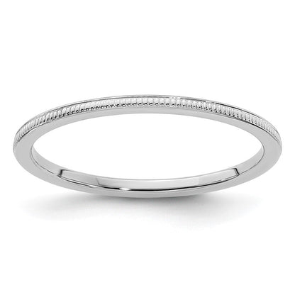 10K Weißgold Ring mit Milgrain-Kante, stapelbar, 1,2 mm, Größe 10