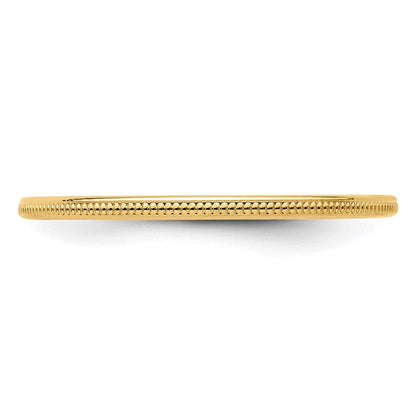 10K Gelbgold 10K 1,2mm Milgrain-Ring, stapelbar, Größe 8