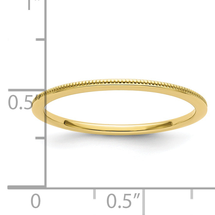10K Gelbgold 10K 1,2 mm Ring mit Milgrain-Rand, stapelbar, Größe 9,5