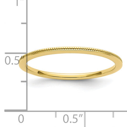 10K Gelbgold 10K 1,2 mm Ring mit Milgrain-Rand, stapelbar, Größe 9,5