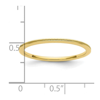 10K Gelbgold 10K 1,2 mm Ring mit Milgrainkante, stapelbar, Größe 8,5