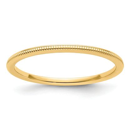 10K Gelbgold 10K 1,2 mm Ring mit Milgrain-Rand, stapelbar, Größe 9,5