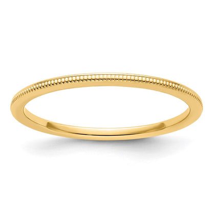 10K Gelbgold 10K 1,2 mm Ring mit Milgrain-Rand, stapelbar, Größe 10