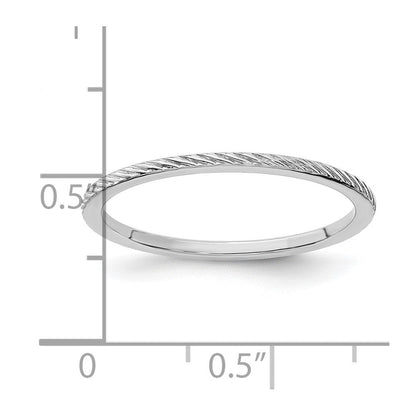 14K Weißgold Ring mit gedrehtem Drahtmuster, stapelbar, 1,2 mm